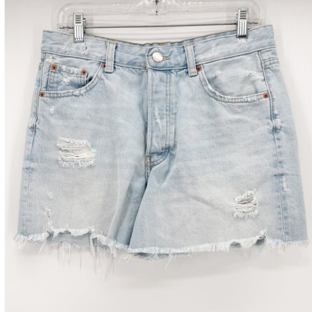 Zara Distressed High Rise Rigid Denim Cutoff Shorts Festival Summer Women's 6 - Picture 2 of 8